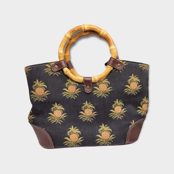 Relic By Fossil Pineapple Handbag Bamboo Black Cruise Tropical Purse Vacation - Picture 4 of 11